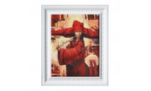 ภาพสีน้ำมัน-กรอบรูปไม้พลาสติกสีขาว ภาพวาดผู้หญิงเป่าขลุ่ย